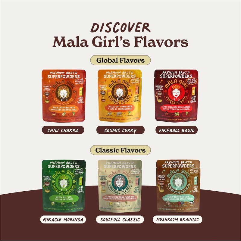Māla Girl Ramen Broth and Seasoning Superpowder, with Reishi, Lions