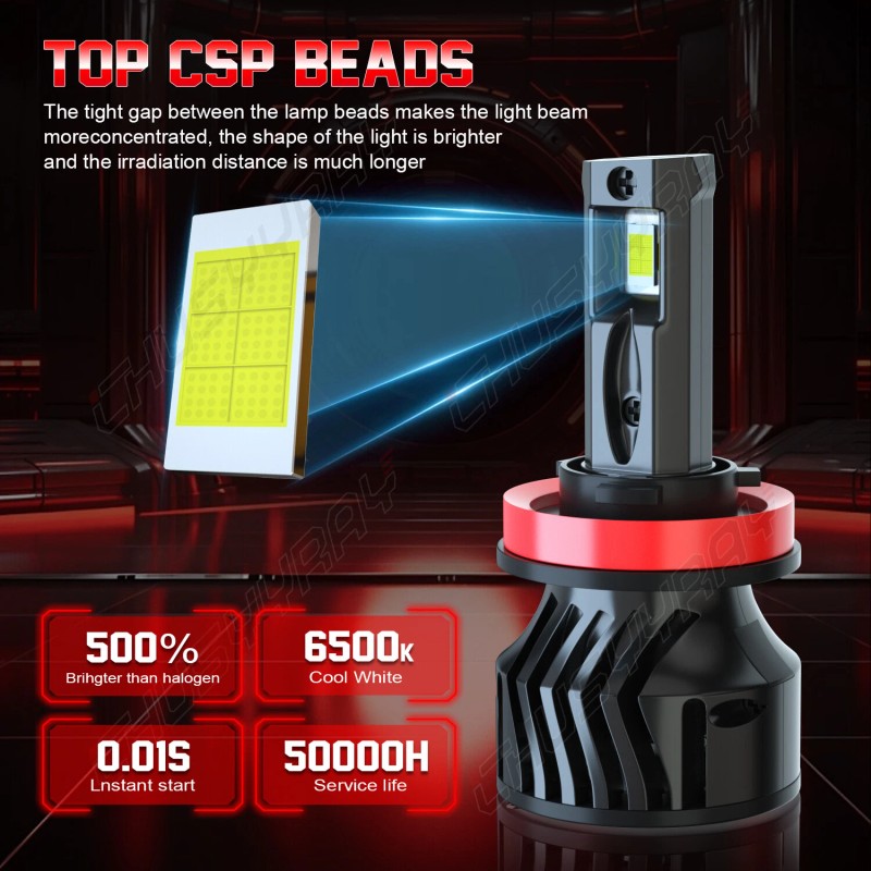 CHUSYYRAY 2X H11 LED Headlight Super Bright Bulbs Kit 6000K