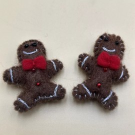 Handmade Embroidered Wool Felt Gingerbread Men Set Of Two