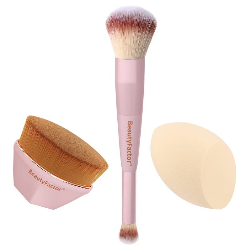 Set de Brochas de Maquillaje - 3 Piezas Kabuki, Rubor,