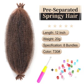 Marley Twist Braiding Hair 12 Inch Springy Afro Twist Passion Twist 8 Packs for Soft Locs Crochet Kinky Twist Extensions - Black Women