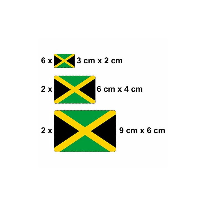 Pack of 10 Flag Stickers Jamaica Car Sticker Set