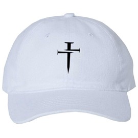 Mari Kyrios Christian Hat 3 Nail Cross Center Heat Pressed Curved Bill White Twill Adjustable Dad Cap
