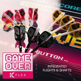 Target Darts K-Flex Game Over Dart Flights & Shafts, No.2 (Intermediate, 26mm) | Pack of 3 Kflex Integrated Flight & Shaft System, All In One Moulded Stem | Professional Dart Accessories