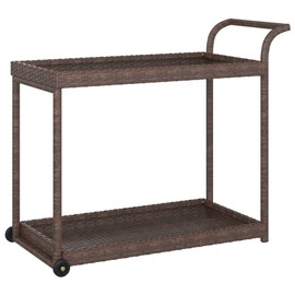 CHARMMA Bar Cart Poly Rattan Outdoor Serving Cart with Lockable Castors for Outdoor Party,Gathering Weather-Resistant Garden Cart Serving Cart Brown 39.4"x17.7"x38.2"