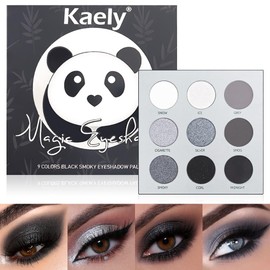 evpct Paleta de Maquillaje de Sombra de Ojos Gris Humo Negro de 9 Colores, Blanco Gris Gris Plata Negro Smog Smoky Mate Glitter Shimmer Sombra de...  