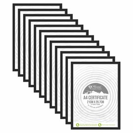 JMS we create smile Set of 12 - Black A4 Picture Frame Styrene A4 Photo Frames for Desk or Wall Display of Documents, Certificates, Posters