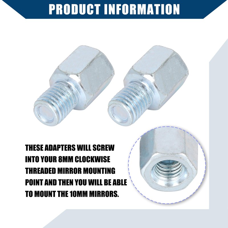 Hihaha 8mm LH to 10mm LH Rearview Mirrors Adapter for