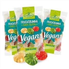 LÜHDERS Colourful Flowers Fruit Gum, Vegan, Set of 3, 80 g Each