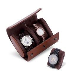 IKEPOD 2 Watch Travel Case, Leather Watch Roll Organizer, Portable Watch Box for Storage or Display, Jewelry Gift Box for Men Women Birthday Anniversary Christmas