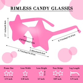 CHRORINE 8/16/24/40 Pairs Rimless Star Shape Sunglasses Transparent Glasses Bulk for Party Decor Favor (24, Pink and Blue)
