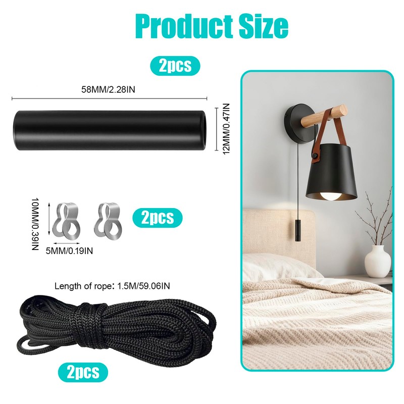 2 Pcs Bathroom Pull Cords, Black Zinc Alloy Light Pulls
