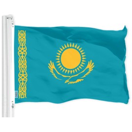 G128 Kazakhstan Kazakhstani Flag | 3x5 Ft | LiteWeave Pro Series Printed 150D Polyester | Country Flag, Indoor/Outdoor, Vibrant Colors, Brass Grommets, Thicker and More Durable Than 100D 75D Polyester