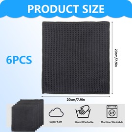 6 x Microfibre Cleaning Cloths, Black Microfibre Cloths, Barista Cloth, Microfibre Cloth with Waffle Structure, Cloths for Window Cloths, Dish Cloths, Kitchen Cloths, Cleaning Cloths (Black 20 x 20)