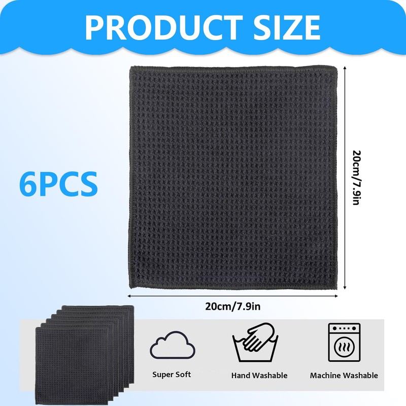 6 x Microfibre Cleaning Cloths, Black Microfibre Cloths, Barista Cloth,