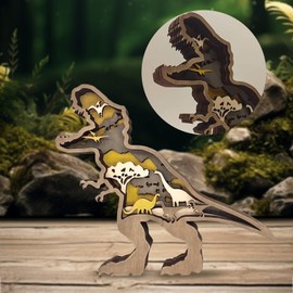 Drawelry 3D Forest Animal Wood Craft Wooden Craft Forest Animals Creative Wooden Statue Christmas Wall Hanging Decoration Craft Retro Wooden Sculpture for Office and Home Decoration (Tyrannosaurus)