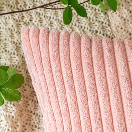 EMEMA Cushion Cover, Corduroy Decorative Cushion Cover, Sofa Cushion, Cord Cushion Cover, Decorative Soft Cushion Covers for Sofa, Armchair, Home, Bedroom, 45 x 45 cm – Pink