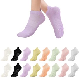 BOOSEN 8 Pares Calcetines de Yoga, Calcetas Antideslizantes para Pilates, Calcetines Danza para Mujer, Adecuados para Deportes de Interior, Trampolín, Fitness, Ballet, Varios Colores