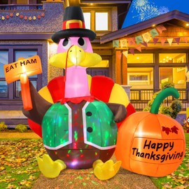 Wabolay Inflatable Turkey Outdoor Thanksgiving Decoration 6ft Giant Blow Up Turkey Inflatables Yard Decorations with Colorful LED Rotating Lights Happy Holiday Indoor Outside Autumn Lawn Blowups Decor