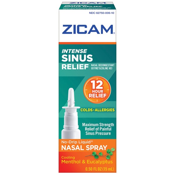 Zicam Intense Sinus Relief No-drip Liquid Nasal Spray with Cooling Menthol & Eucalyptus, 0.5 Ounce (Pack of 2)