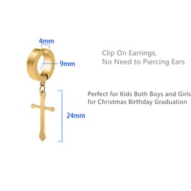 Non-Pierced Clip On Cross Dangle Drop Hoop Hinged Earrings Set for Men Women No Piercing Ear Plug Jewelry for Easter Christmas