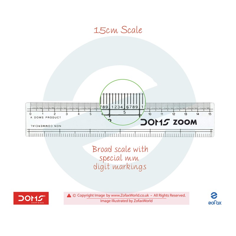 5 x 15cm/150mm/6” DOMS Zoom Clear Plastic Strong Broad Rulers