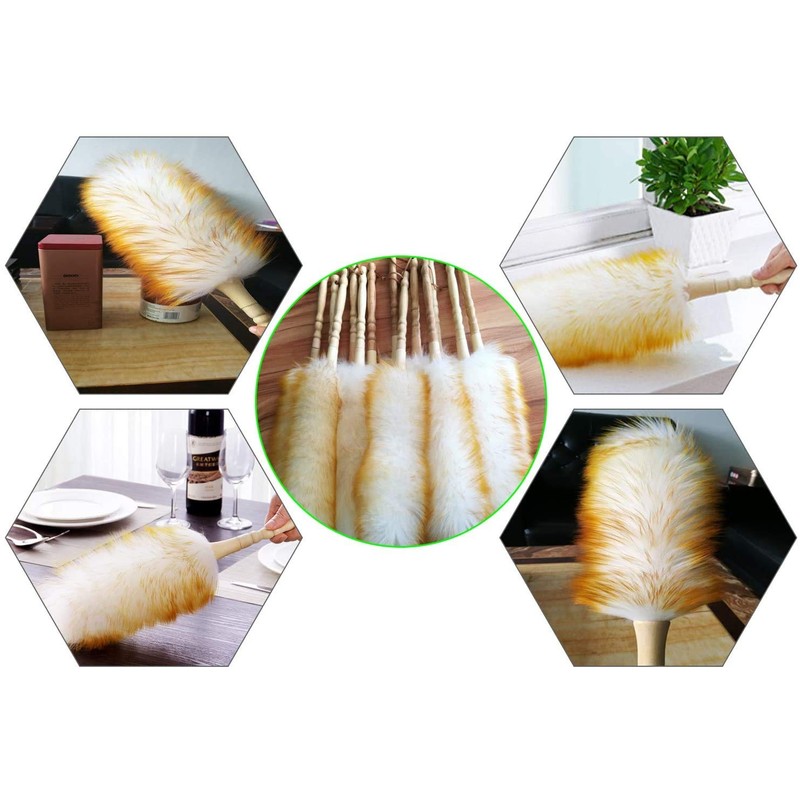 J&A Lambswool Dusters with Solid Wooden Handle, Flexible Head, Anti-Static,