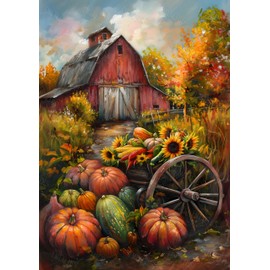 IMLQJES Autumn Diamond Painting Kit for Adults - 5D Fall Farm Pumpkins Diamond Art Kit - Perfect for Thanksgiving DIY Gifts and Home Decor 16x20 Inch