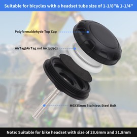 CQT AirTag Bike Mount - Hidden Bicycle Stem Cap Mount for Air Tag, Waterproof Anti Theft Bike GPS Tracker Airtag Holder Fit Headset Cap Size 1-1/8" & 1-1/4"/1.12"-1.25" (Black)