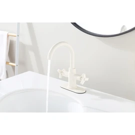 Derengge Bathroom Faucet,Two-Handle Bathroom Sink Faucet with Water Supply Line,1 Hole or 3 Hole Lavatory Vantity Faucet with Deck Plate, with Pop-up Drain,Warm White Finished,F-0081-WW