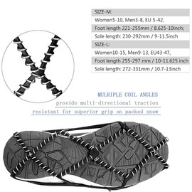 Ice Cleats,Highly elastic Traction Cleats Grippers with tape Straps and Storage Bag,Anti Slip Walk Traction Cleats for Hiking Walking on Snow and Ice (L:Women10-15/Men9-13/foot length255-297mm)