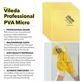 Vileda Professional PVA Microfibre Cloth | All Purpose Cleaning Sponge | Shiny Streak Free Results | Synthetic Chamois Leather | Ideal for Hard Surfaces | Smooth
