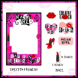 LaVenty Mean Girl Birthday Party Photo Booth Props Frame Mean Girl Party Decoration Y2k Birthday Party Decorations Hot Pink Girls Birthday Party Supplies