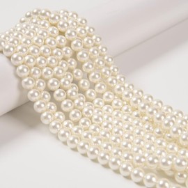 JM Design 94Pcs (2pcs/set) 8mm White Shell Pearl Smooth Round Beads15.5 Strand for Jewelry Making Bracelets Necklace