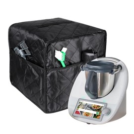 KochSync Dust Cover for Thermomix TM5/TM6 - Black Cover with 4 Pockets, Waterproof & Antibacterial (Polyester + Cotton)