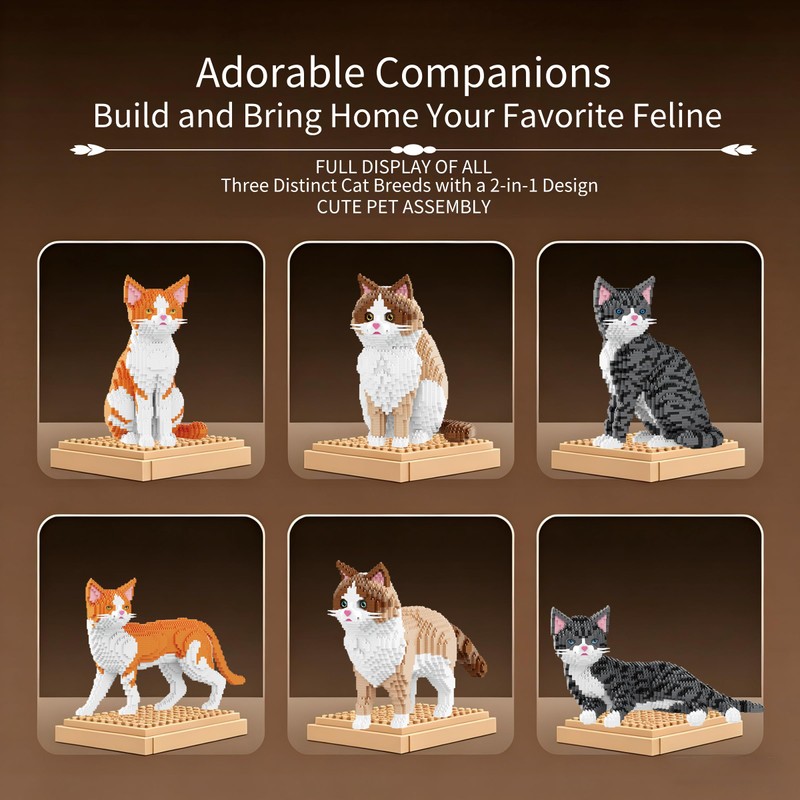 2 in 1 Cat Micro Building Blocks Set, Sitting or
