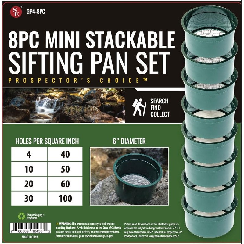 SE 6-Inch 8-Piece Mini Stackable Sifting Pan Set - Assorted