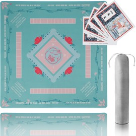 Ivvosun Mahjong Mat with Rules for Table,Travel Mahjong Set,Comes with 1 Velvet Mahjong Mat Storage Bag, with 2025 Mahjong Cards (4pcs), Fit for Mahjong/Poker/Board Games/Card Games/Dominoes (Green)