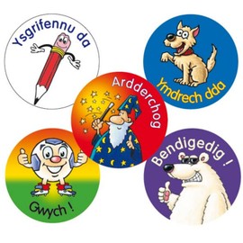 175 Mixed Welsh Language Motivational Childrens Pupils School Praise Teachers Reward Stickers 37mm Primary Teaching Services