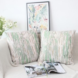 NIULAA Velvet Cushion Cover, 40 x 40 cm, Set of 2, Green Cushion Covers, Vintage Sofa Cushion, Couch Cushion, Aesthetic Decorative Cushion Cover, Decorative Cushion Covers, Square Decorative Cushion