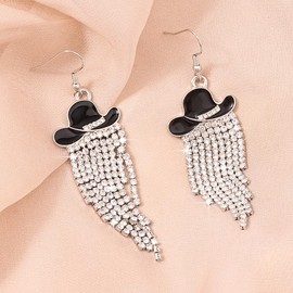Western Cowgirl Hat Tassel Dangle Earring Sparkly Shine Cowgirl Earrings Western Jewelry for Women