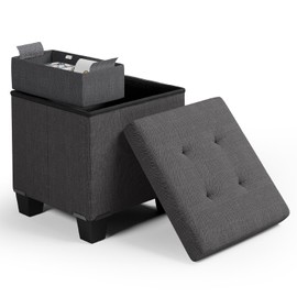 Storage Ottoman Cube with Storage Bin, 15-In Square Ottoman with Storage for Living Room and Bedroom, Foot Stools Ottoman, Small Ottoman Foot Rest, Storage Chest Max 660lbs, Fabric Gray Ottoman
