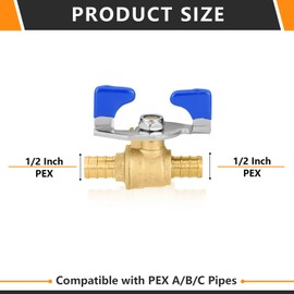 HeSun 5-PCs Blue PEX Ball Valves, 1/2-Inch Barb Crimp Water Shut Off Valve with Butterfly Handle, ASTM F1807 PEX Valve for Hot and Cold Water