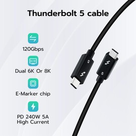 Mcbazel 80Gbps Ultra-Fast for Thunderbolt 5 Cable with up to 120Gbps Bandwidth Boost, 240W Charging Power, Supports 8K Display, Compatible with Thunderbolt 5/4/3, USB 4 and USB-C - 1m/3.3ft