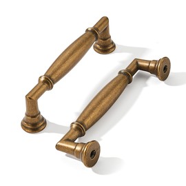 khtumeware 10 Pack 3-3/4 Inch(96mm) Antique Brass Cabinet Pulls Heavy Duty Solid Vintage Brass Cabinet Handles Kitchen Antique Bronze Cabinet Hardware for Cupboard Drawer Handles