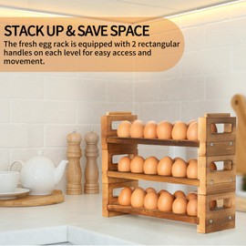Yqlinnn Egg Holder Countertop, 3-Tier Egg Storage for Countertop Organizer, Holds 36 Eggs, Wooden Egg Holder Fits Duck, Turkey, Chicken Eggs