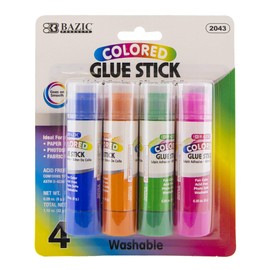 BAZIC Washable Colored Glue Stick 8g/0.28 Oz, All Purpose Acid Glue Sticks for Kids Photos Paper Kids at School Home Office (4/Pack), 24-Packs