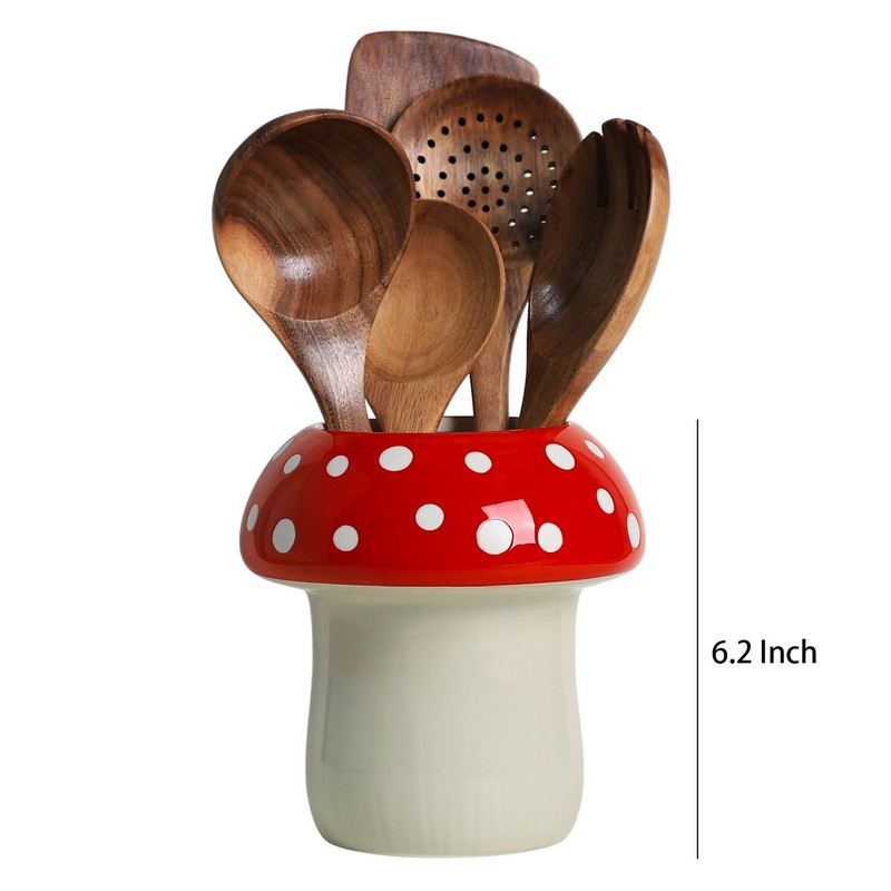 Bicuzat Mushroom Shaped Ceramic Kitchen Utensil Holder, Large Cooking Utensil