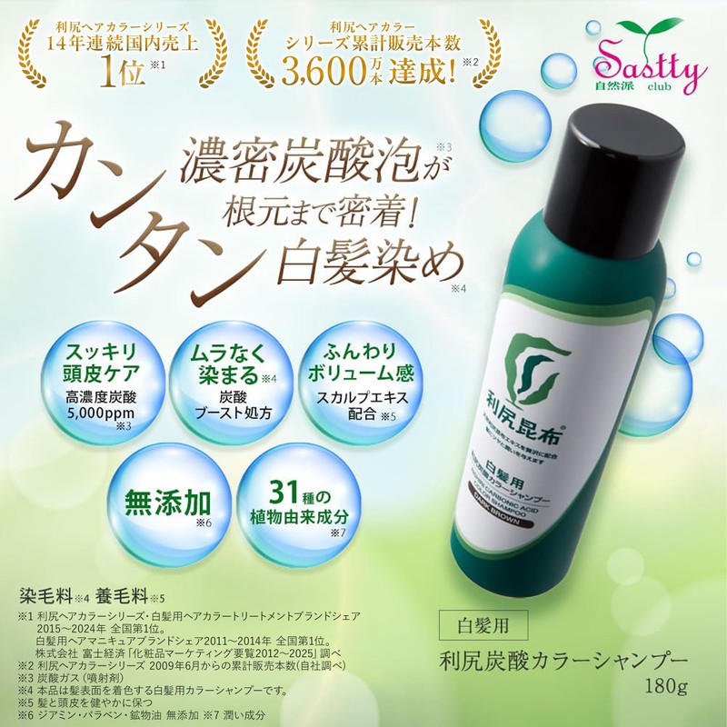 Sastty Carbonated Color Shampoo for Gray Hair (Black) 6.3 oz