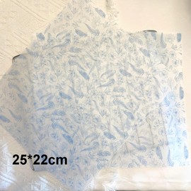 Suiwen 150 Blue Floral &Leave Printed Wax Paper, Food Picnic Paper, Greaseproof, Waterproof Dry Hamburger Liners Wrapping Tissue for Plastic Food Basket (Blue)